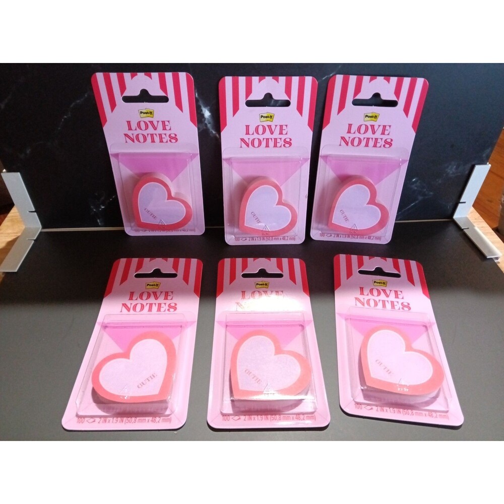 6 Post-it Heart Sticky Notes, 2 in. x 1.9 in., Valentine’s 2" x 1.9", Pink